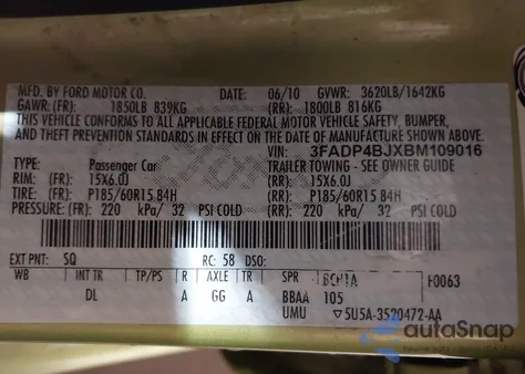 2011 Ford Fiesta Se из США, поврежденный, VIN 3FADP4BJXBM109016